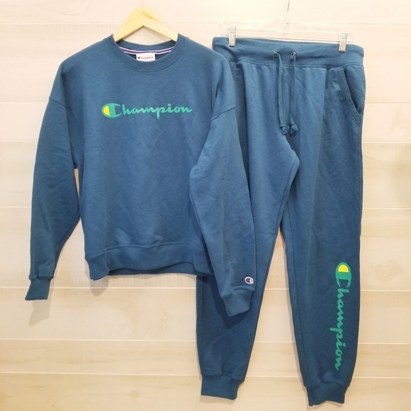 {S/M} Champion AthleticWear Sweatshirt Jogger Set Teal Color - Picture 1 of 10